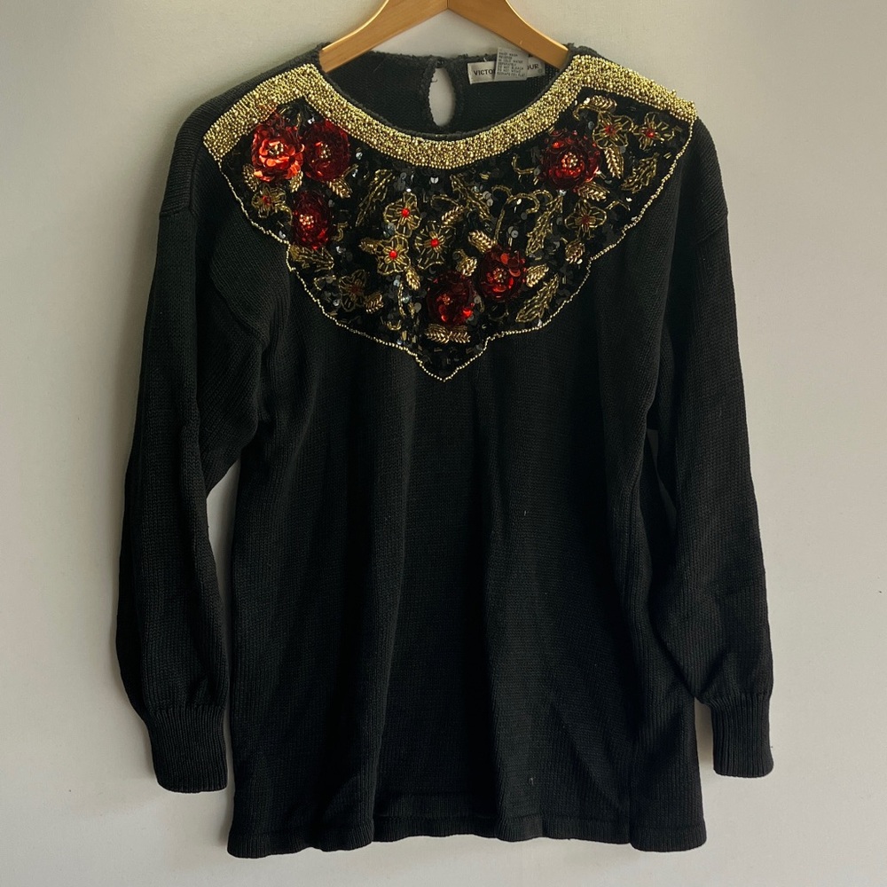 Embroidered Black Top with Floral Accents